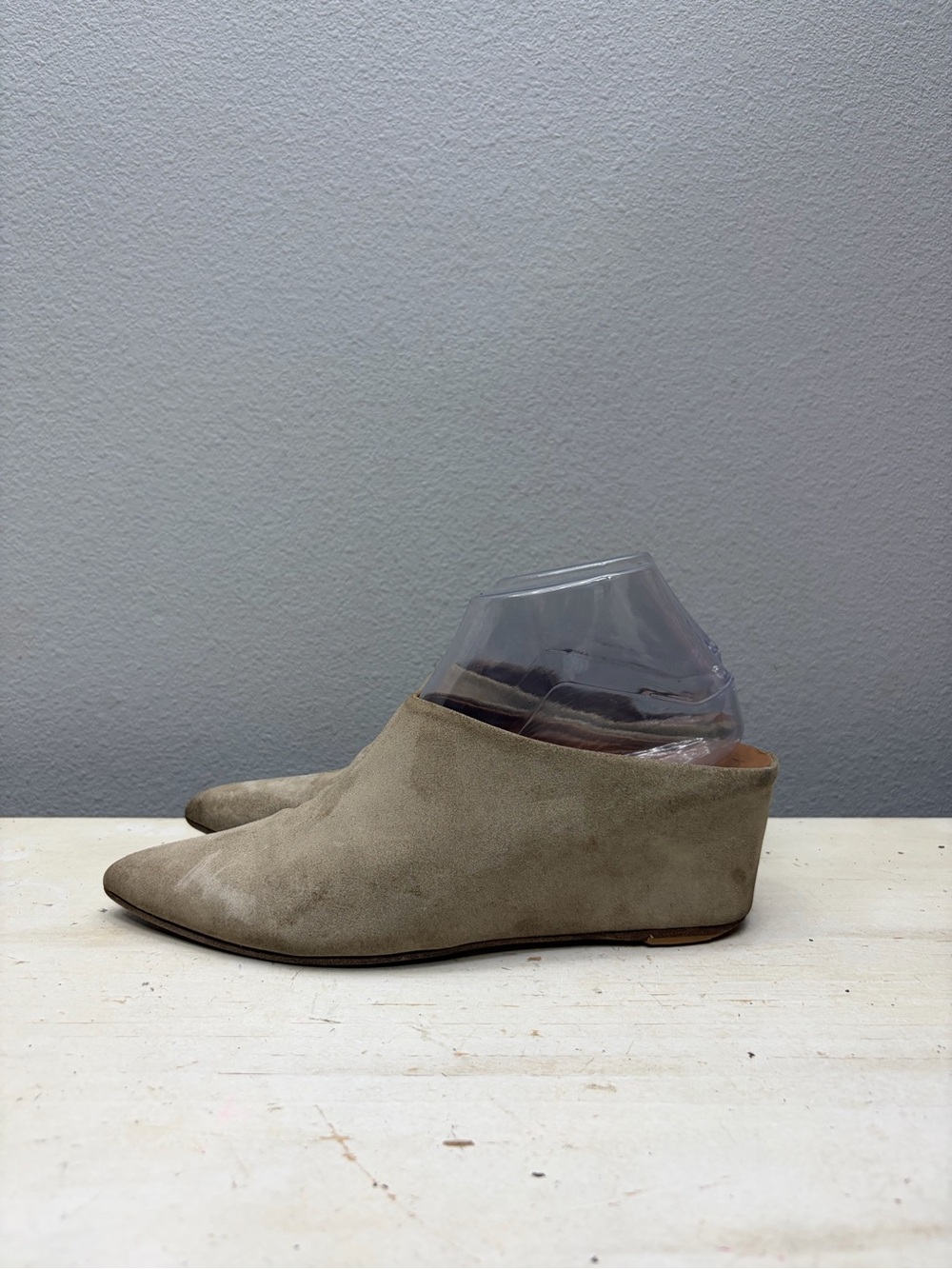 ATP Beige Suede Pointed Toe Wedge Mule Heels Slip-On Comfort Size 9